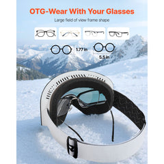 Frameless Ski Goggles, Magnet Cylindrical Lens with Pink Revo Coating, OTG Anti fog Snow Goggles for Men Women Youth, TPU Frame & Ventilation Structure, Fit for Skiing, Skating, Snowboarding
