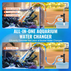 Aquarium Vacuum Gravel Cleaner, 50 ft PVC Hose Fish Tank Vacuum Gravel Cleaner, Siphon Fish Tank Cleaner Vacuum, 3 Types of Brass Adapters, for Fish Tank Cleaning Gravel & Sand