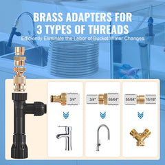 Aquarium Vacuum Gravel Cleaner, 50 ft PVC Hose Fish Tank Vacuum Gravel Cleaner, Siphon Fish Tank Cleaner Vacuum, 3 Types of Brass Adapters, for Fish Tank Cleaning Gravel & Sand
