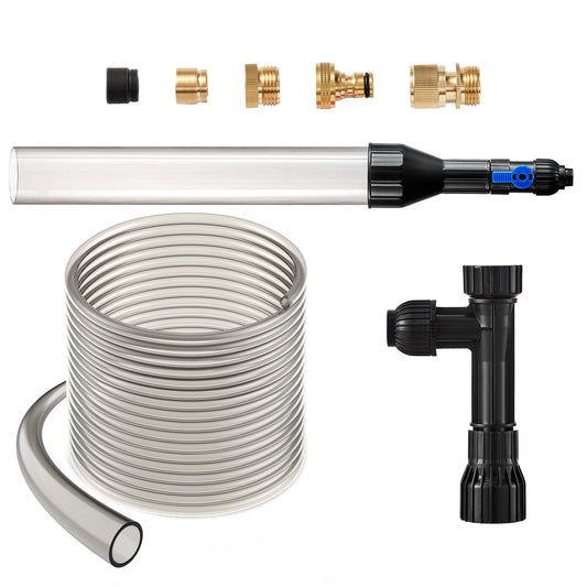 Aquarium Vacuum Gravel Cleaner, 50 ft PVC Hose Fish Tank Vacuum Gravel Cleaner, Siphon Fish Tank Cleaner Vacuum, 3 Types of Brass Adapters, for Fish Tank Cleaning Gravel & Sand