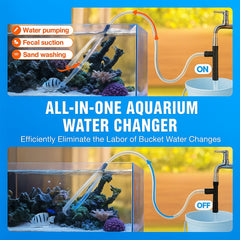 Aquarium Vacuum Gravel Cleaner, 50 ft PVC Hose Fish Tank Vacuum Gravel Cleaner, Siphon Fish Tank Cleaner Vacuum, 3 Types of Brass Adapters, for Fish Tank Cleaning Gravel & Sand