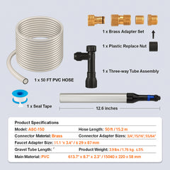 Aquarium Vacuum Gravel Cleaner, 50 ft PVC Hose Fish Tank Vacuum Gravel Cleaner, Siphon Fish Tank Cleaner Vacuum, 3 Types of Brass Adapters, for Fish Tank Cleaning Gravel & Sand