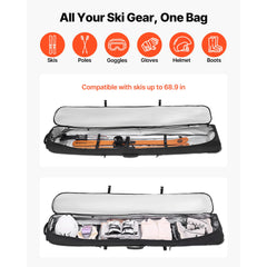 Ski Roller Bag, Up to 74.8 in/190 cm, Padded Snowboard Bag with Wheels for Air Travel, 600D Waterproof Oxford Fabric, with Adjustable Straps, for Skis Poles Goggles Gloves Helmet Boots (Black)
