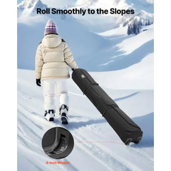 Ski Roller Bag, Up to 74.8 in/190 cm, Padded Snowboard Bag with Wheels for Air Travel, 600D Waterproof Oxford Fabric, with Adjustable Straps, for Skis Poles Goggles Gloves Helmet Boots (Black)