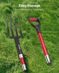 4 Tines Garden Fork Fiberglass Handle 45 in Spading Pitchfork Heavy Duty