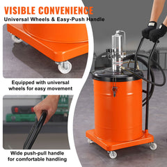 Grease Pump, 40L Capacity, Air Operated Grease Pump with 3.88 m High Pressure Hose and Grease Gun, Pneumatic Grease Bucket Pump with Wheels, Portable Lubrication Grease Pump 50:1 Pressure Ratio
