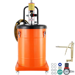 Grease Pump, 40L Capacity, Air Operated Grease Pump with 3.88 m High Pressure Hose and Grease Gun, Pneumatic Grease Bucket Pump with Wheels, Portable Lubrication Grease Pump 50:1 Pressure Ratio