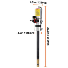 Grease Pump, 50:1 Pressure Ratio Air Operated Grease Pump with 3.88 m High Pressure Hose and Grease Gun, Pneumatic Grease Pump, Portable Lubrication Grease Pump with 360° Swivel Grease Gun Head