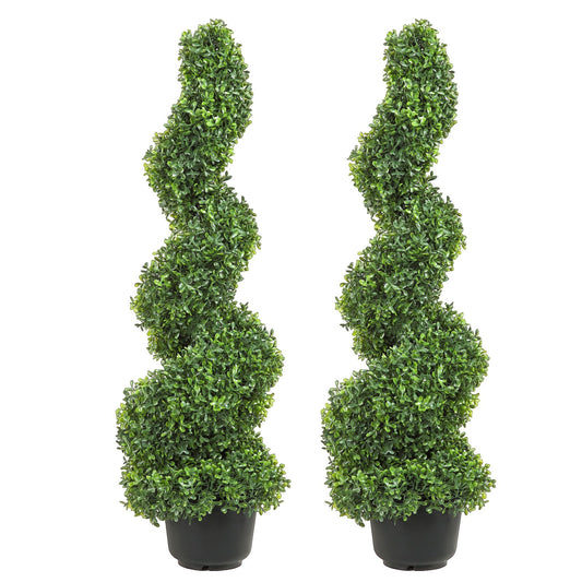 Artificial Topiaries Boxwood Trees, 7.6cm Tall (2 Pieces) Faux Topiary Plant Outdoor, All-year Green Feaux Plant w/ Replaceable Leaves for Decorative Indoor/Outdoor/Garden