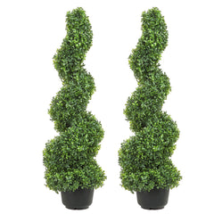 Artificial Topiaries Boxwood Trees, 7.6cm Tall (2 Pieces) Faux Topiary Plant Outdoor, All-year Green Feaux Plant w/ Replaceable Leaves for Decorative Indoor/Outdoor/Garden