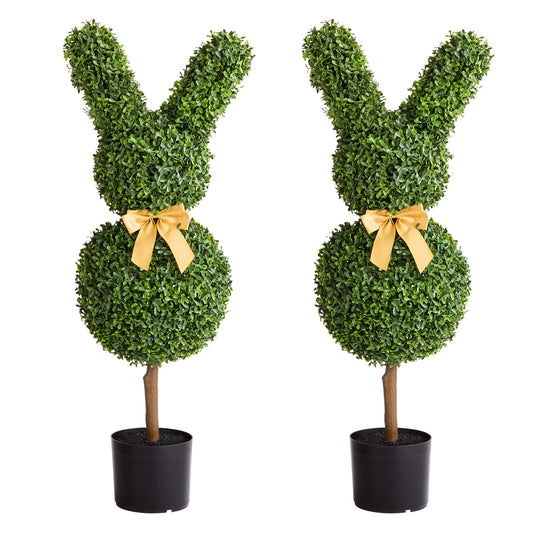 Artificial Topiary Bunny-Shape Boxwood Ball, 2 Set 914mm Faux Boxwood Plant Balls, Fake Silk Tree Look Real, Easy Assembly for Decor Front Porch Outdoor Patio Garden Balcony Backyard Indoor