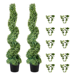 Artificial Topiaries Boxwood Trees, 10cm Tall (2 Pieces) Faux Topiary Plant Outdoor, All-year Green Feaux Plant w/ Replaceable Leaves for Decorative Indoor/Outdoor/Garden