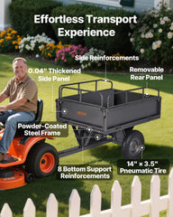 Garden Utility Trailer, 10 Cu. Ft & 227 kg Capacity, ATV UTV Hauling Trailer, Tow Behind Steel Dump Cart with 14" Tires, Hand Pull or Foot Pedal, Heavy Duty Yard Trailers for Lawn Mower Tractor