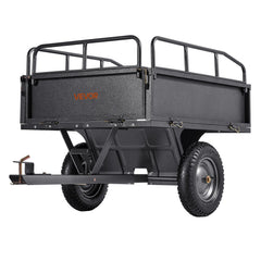 Garden Utility Trailer, 10 Cu. Ft & 227 kg Capacity, ATV UTV Hauling Trailer, Tow Behind Steel Dump Cart with 14" Tires, Hand Pull or Foot Pedal, Heavy Duty Yard Trailers for Lawn Mower Tractor
