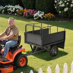 Garden Utility Trailer, 17 Cu. Ft & 272 kg Capacity, ATV UTV Hauling Trailer, Tow Behind Steel Dump Cart with 16" Tires, Hand Pull or Foot Pedal, Heavy Duty Yard Trailers for Lawn Mower Tractor