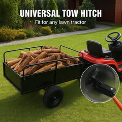 Heavy Duty ATV Trailer Steel Dump Cart, 750-Pound 15 Cubic Feet, Garden Utility Trailer with Removable Sides for Riding Lawn Mower Tractor