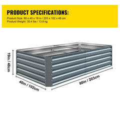 Galvanized Raised Garden Bed, 203 x 102 x 48 cm Metal Planter Box, Gray Steel Plant Raised Garden Bed Kit, Planter Boxes Outdoor for Growing Vegetables,Flowers,Fruits,Herbs,and Succulents