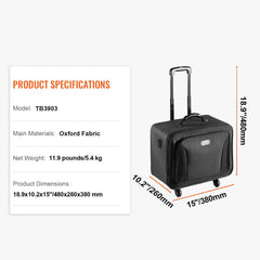 Rolling Makeup Train Case Large Storage 3 Tiers, Convenient Carry With Handle, Wheels, Strap, Professional Makeup Storage Organizer Box Make Up Carrier Waterproof Oxford, Black