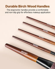 9-Piece Makeup Brush Set for Foundation Blending Eyeshadow, Professional Makeup Brush Kit with Soft Natural Wool & Vegan Synthetic Bristles, Ergonomic Wood Handle, Travel-Friendly Storage Bag