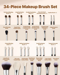 34-Piece Makeup Brush Set, Professional Brushes Kit for Foundation Blending Eyeshadow Concealer Blush - with Soft Bristles, Ergonomic Wood Handle, Travel-Friendly Case Included