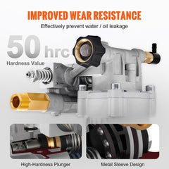Pressure Washer Pump, 19 mm Shaft Horizontal, 3400 PSI, 2.5GPM, Replacement Power Washer Pumps Kit, Parts Washer Pump, Compatible with Honda, Simpson, RYOBI, Briggs & Stratton, Subaru, Craftsman