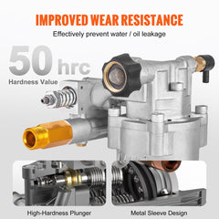 Pressure Washer Pump, 19 mm Shaft Horizontal, 3400 PSI, 2.5GPM, Replacement Power Washer Pumps Kit, Parts Washer Pump, Compatible with Honda, Simpson, RYOBI, Briggs & Stratton, Subaru, Craftsman