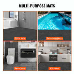 Modular Interlocking Cushion, 50 Pack 30 x 30 cm Splicing Drainage Mats, PVC Interlocking Drainage Floor Tiles, Non-Slip Drainage Holes for Restroom, Bathroom, Kitchen, Pool, Wet Area, Black
