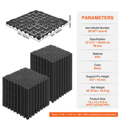 Modular Interlocking Cushion, 50 Pack 30 x 30 cm Splicing Drainage Mats, PVC Interlocking Drainage Floor Tiles, Non-Slip Drainage Holes for Restroom, Bathroom, Kitchen, Pool, Wet Area, Black
