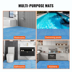 Modular Interlocking Cushion, 50 Pack 30 x 30 cm Splicing Drainage Mats, Soft PVC Interlocking Drainage Floor Tiles, Non-Slip Drainage Holes for Restroom, Bathroom, Kitchen, Pool, Wet Area, Blue