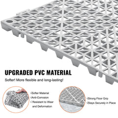 Modular Interlocking Cushion, 12 Pack 30 x 30 cm Splicing Drainage Mats, Soft PVC Interlocking Drainage Floor Tiles, Non-Slip Drainage Holes for Restroom, Bathroom, Kitchen, Pool, Wet Area, Gray