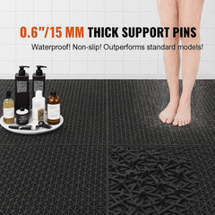 Modular Interlocking Cushion, 55 Pack 30 x 30 cm Splicing Drainage Mats, PVC Interlocking Drainage Floor Tiles, Non-Slip Drainage Holes for Restroom, Bathroom, Kitchen, Pool, Wet Area, Black