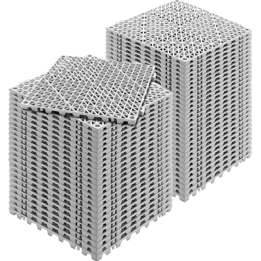 Modular Interlocking Cushion, 55 Pack 30 x 30 cm Splicing Drainage Mats, Soft PVC Interlocking Drainage Floor Tiles, Non-Slip Drainage Holes for Restroom, Bathroom, Kitchen, Pool, Wet Area, Gray