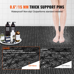 Modular Interlocking Cushion, 12 Pack 30 x 30 cm Splicing Drainage Mats, PVC Interlocking Drainage Floor Tiles, Non-Slip Drainage Holes for Restroom, Bathroom, Kitchen, Pool, Wet Area, Black