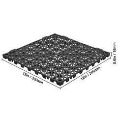 Modular Interlocking Cushion, 12 Pack 30 x 30 cm Splicing Drainage Mats, PVC Interlocking Drainage Floor Tiles, Non-Slip Drainage Holes for Restroom, Bathroom, Kitchen, Pool, Wet Area, Black