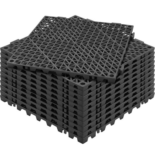 Modular Interlocking Cushion, 12 Pack 30 x 30 cm Splicing Drainage Mats, PVC Interlocking Drainage Floor Tiles, Non-Slip Drainage Holes for Restroom, Bathroom, Kitchen, Pool, Wet Area, Black