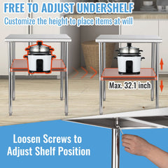Stainless Steel Work Prep Table Commercial Food Prep Table 30x30x36in