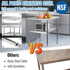 Stainless Steel Work Prep Table Commercial Food Prep Table 30x30x36in