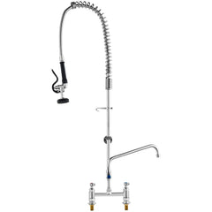 Commercial Faucet with Pre-Rinse Sprayer, 44" Height, 8" Center, 12" Swing Spout, Deck Mount Kitchen Sink Faucet, Brass Constructed Device with Pull Down Spray, for 1/2/3 Compartment Sink