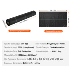 Weed Barrier Landscape Fabric, 3.28*164FT Heavy Duty Garden Weed Fabric, Woven PP Weed Control Fabric, Driveway Fabric, Geotextile Fabric for Landscaping, Ground Cover, Weed Blocker Weed Mat