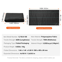 Weed Barrier Landscape Fabric, 4*100FT Heavy Duty Garden Weed Fabric, Woven PP Weed Control Fabric, Driveway Fabric, Geotextile Fabric for Landscaping, Ground Cover, Weed Blocker Weed Mat, Black