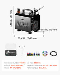 Airbrush Kit Air Brush Kit 1/6 HP Air Compressor 1 Airbrush 3 Tips Paint