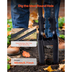 Post Hole Digger, Heavy Duty Post Hole Digger with Fiberglass Handle, Manual Hole Digger with Scale Markings and Metal Blade, Post Hole Digger Tool for Digging Gardening and Outdoors, 1460 mm