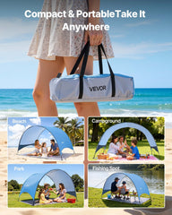 Beach Tent Sun Shelter for 3 Person, UPF 50+ Protection, Portable Sun Shade Canopy with Carrying Bag & Ground Stakes, Lightweight and Easy Setup Beach Umbrella for Camping Fishing Outdoor Picnic