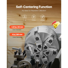 6-Jaw Lathe Chuck, 6 Inch (160 mm), Self-Centering Chuck with D1-4 Cam Lock Backing Plate, 0.12-5.71 in (3-145 mm) Clamping Range with T-wrench Screws, HT300 Material, for Wood Metal Lathe