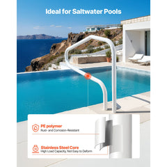 Pool Rail, 122 x 81.3 cm Pool Handrail, 100kg Load Capacity Heavy Duty Stainless Steel Swimming Handrail, Seamless Welding, Recessed or Base Mount, for Poolside, Water Parks, Spa Centers