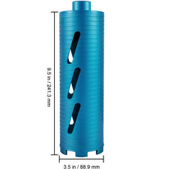 Dry Core Drill Bit, 88.9 mm Diameter 11 Threaded, 241.3mm Depth Diamond Coring Bore Tool with a Pilot Bit & Blade, Masonry Hole Saw Bits for Hard Concrete Brick