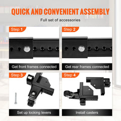 Mobile Base, 680.3 kg Capacity, Adjustable from 457.2 x 609.6 mm to 673.1 x 800.7 mm, Heavy Duty Universal Mobile Base Stand with Swivel Wheels, for Woodworking Equipment, Bandsaw, Power Tools