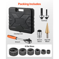 Knockout Punch Set, 12.7 to 50.8mm SLUG-Buster Ratchet Knockout Set, Ratchet Wrench Knockouts Punch Sets for Aluminum, Mild steel, Fiberglass, Plastics, 6 Die Sizes, 40Cr Steel Ko Tool Kit