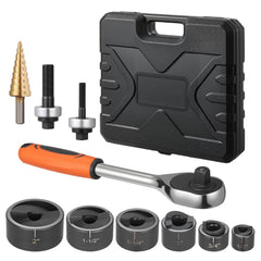 Knockout Punch Set, 12.7 to 50.8mm SLUG-Buster Ratchet Knockout Set, Ratchet Wrench Knockouts Punch Sets for Aluminum, Mild steel, Fiberglass, Plastics, 6 Die Sizes, 40Cr Steel Ko Tool Kit