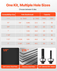 Knockout Punch Set, 12.7 to 50.8mm SLUG-Buster Ratchet Knockout Set, Ratchet Wrench Knockouts Punch Sets for Aluminum, Mild steel, Fiberglass, Plastics, 6 Die Sizes, 40Cr Steel Ko Tool Kit